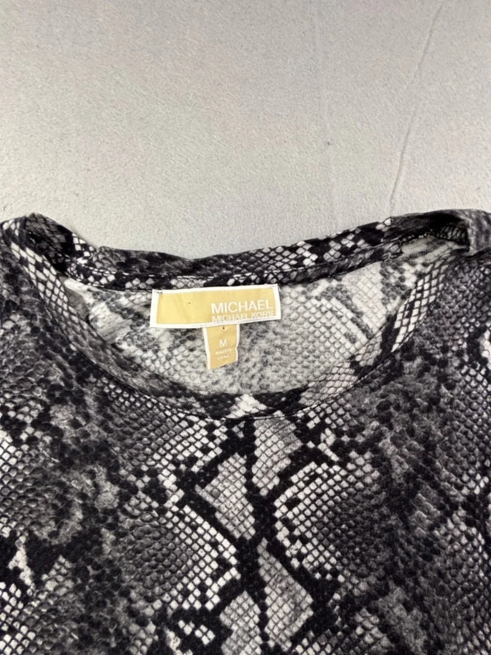 Michael Kors Black and‎ Gray Snake-Print Short Sleeve Tee